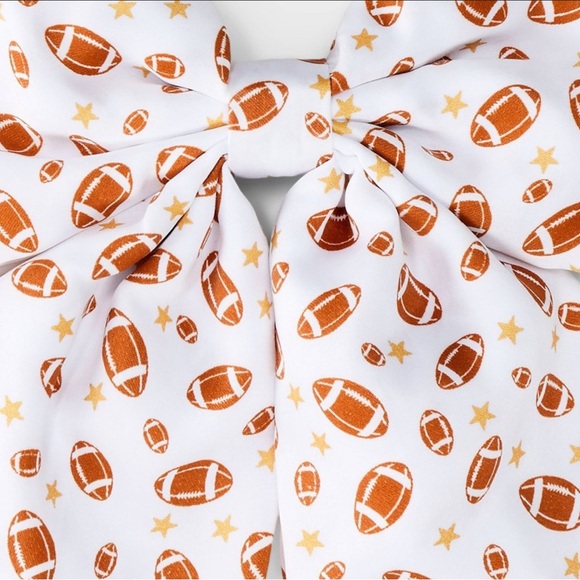 Football Print Fabric Bow Hair Clip - White/Brown - Picture 3 of 3